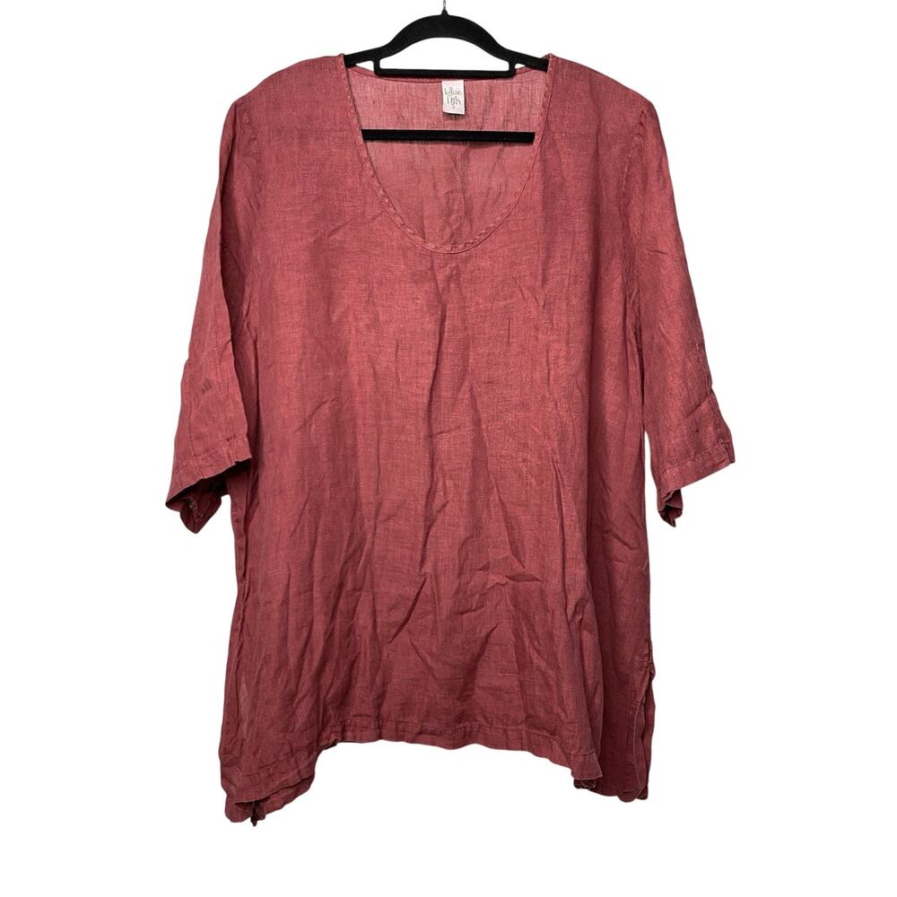 Blue Fish Tunic Top Rust Red Scoop Neck 100% Linen Women's 2 US 22 Lagenlook